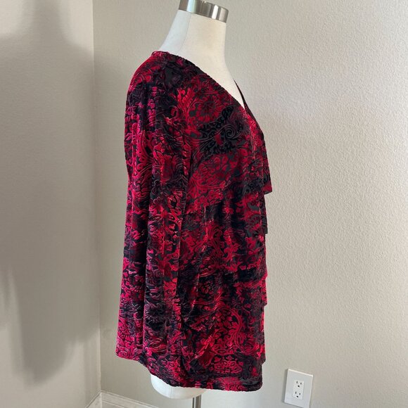db established 1962 Womens Plus 2X Red Black Velvet Burnout Tiered Tunic Top - Picture 3 of 10